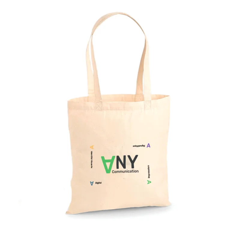 Tote bag personnalisé avec logo, idéal pour la visibilité écoresponsable d'une entreprise.